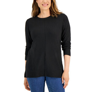 Karen Scott Women's Large Black Seam Front Knit Crewneck Sweater NWT